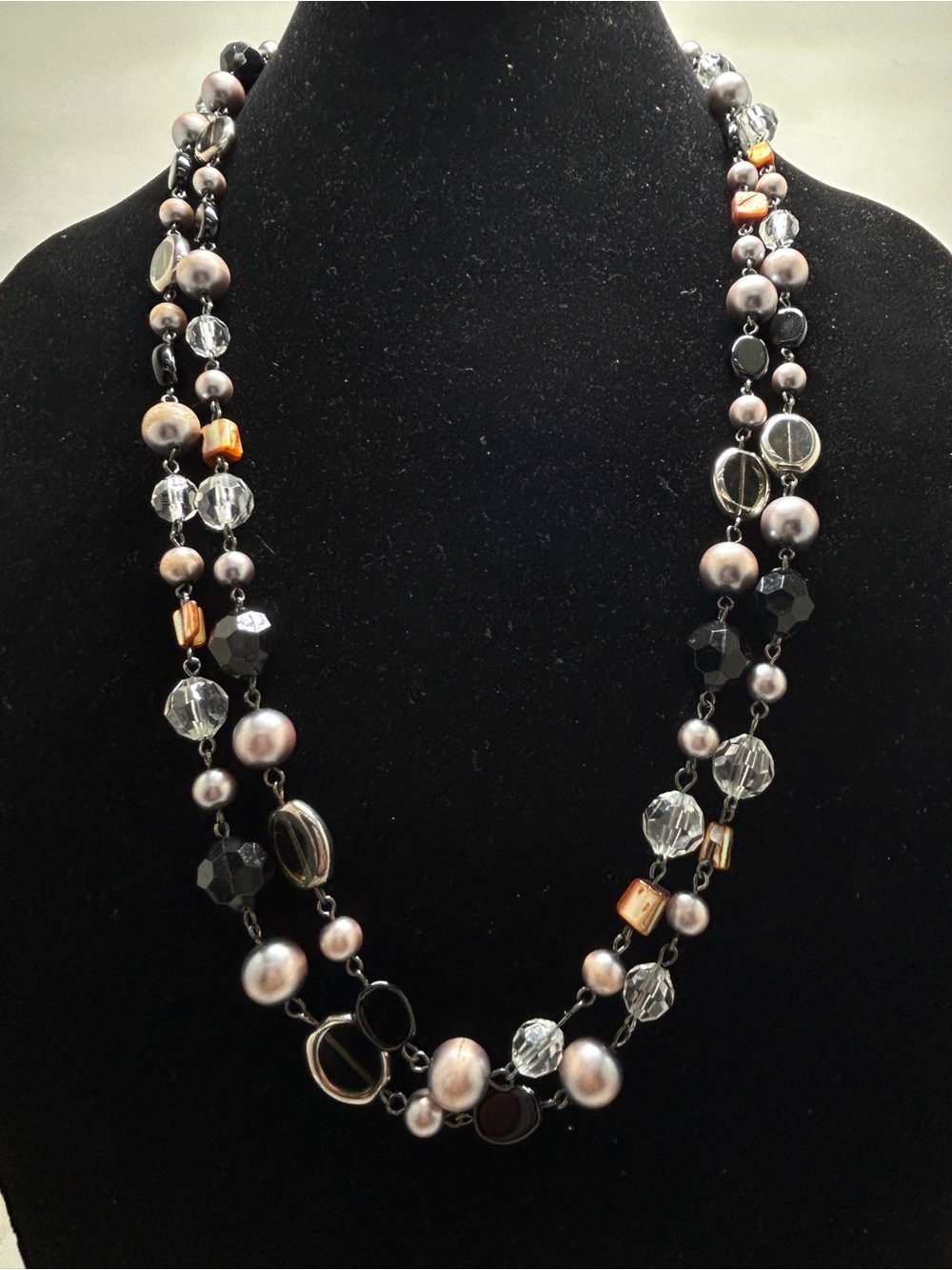 Premier Designs, Vintage Silver Beaded Crystal, Glass And Pearl Long Necklace